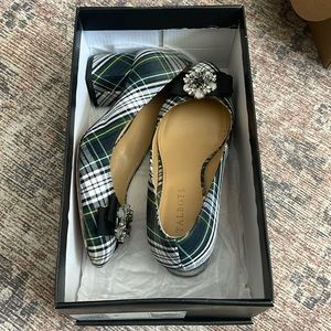 Talbots Isa bow & brooch plaid pumps